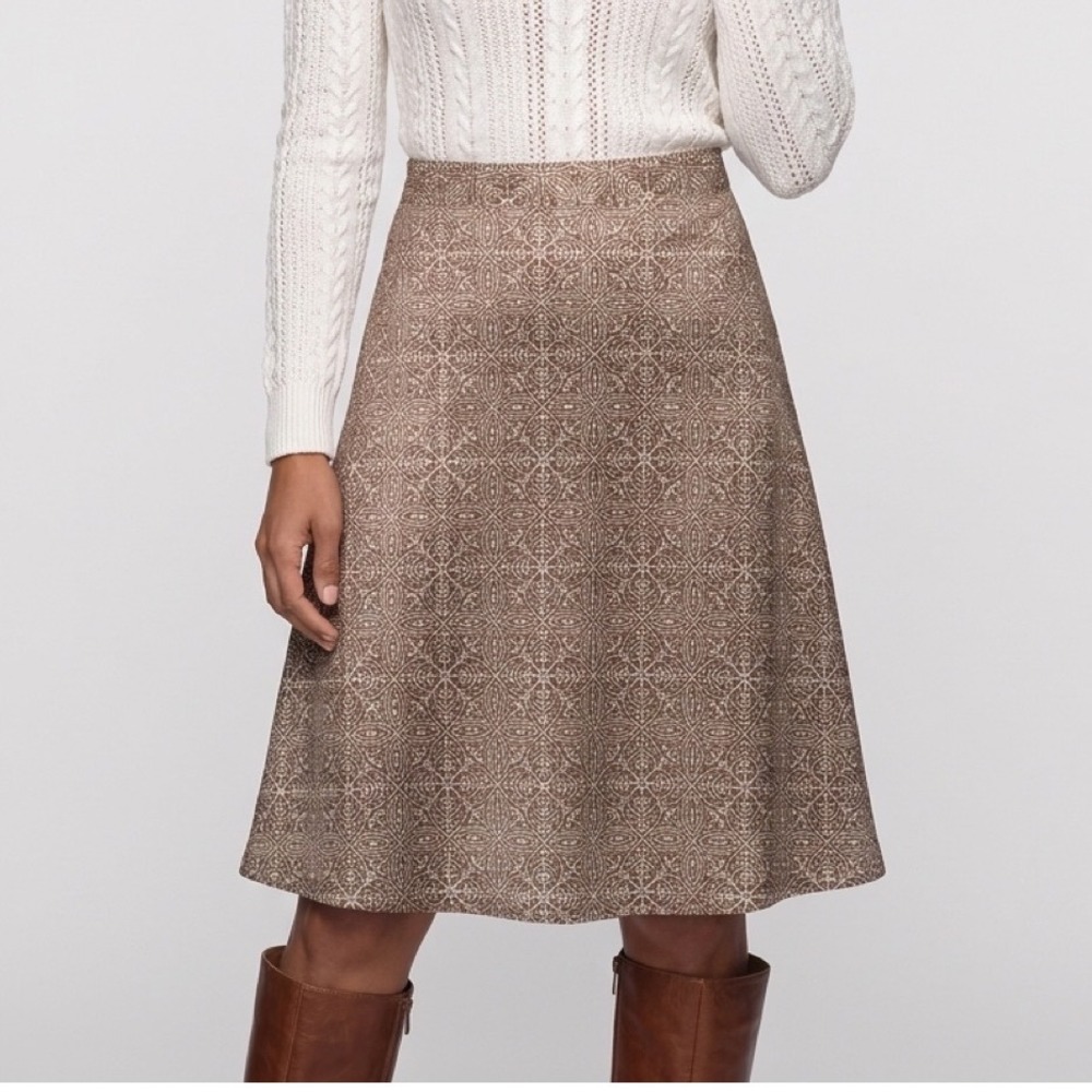 East 5th Brown Geometric Medallion A-Line Linen Blend Skirt lined 10 petite
